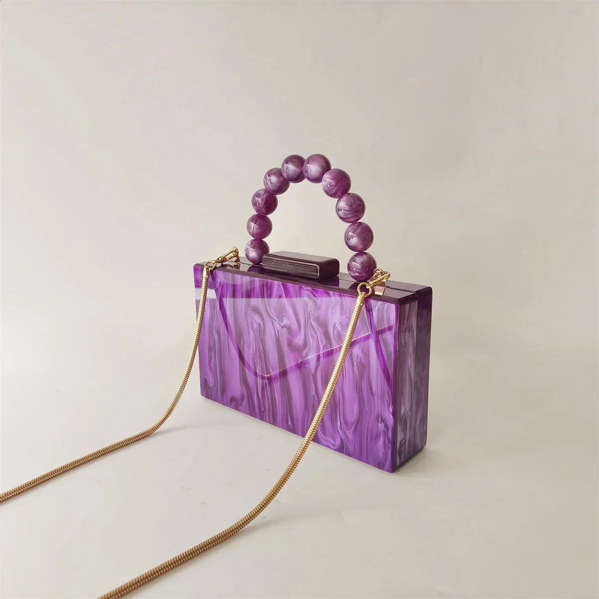 Lila Perlengriff an der Oberseite Acrylbox Clutches Umhängetasche Damen Damen Crossbody Telefon Abend Mini Party Taschen_voghion.com