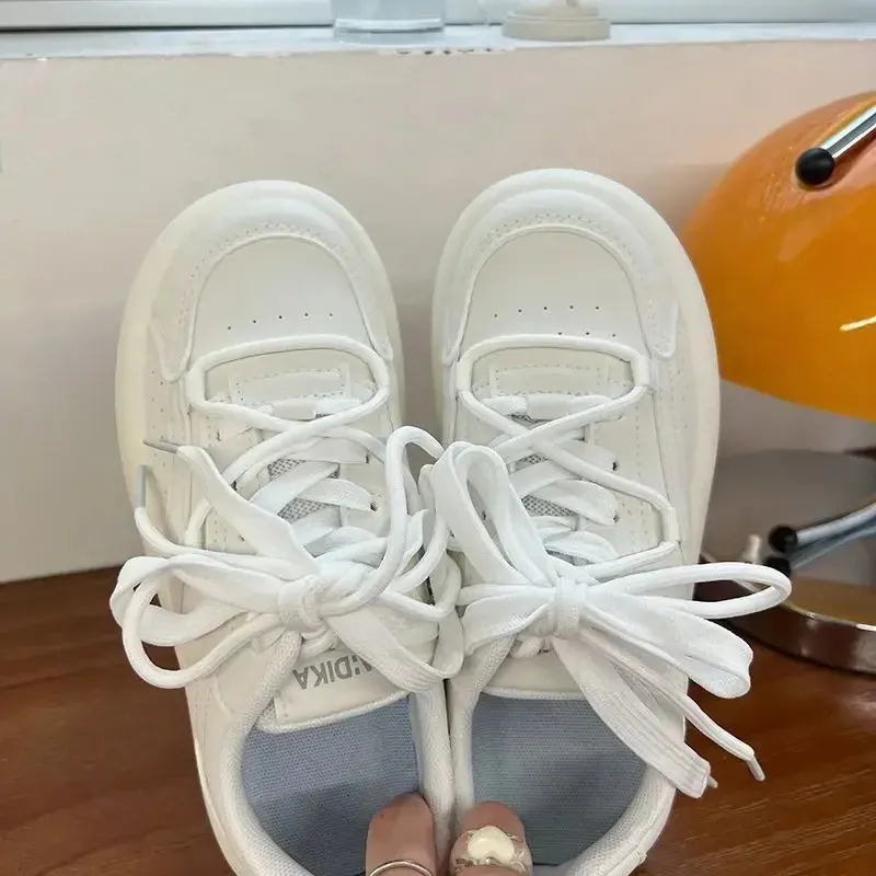 Scarpe col tacco alto da donna bianche piccole con testa rotonda e fondo spesso, versatili, alla moda, casual, traspiranti_voghion.com