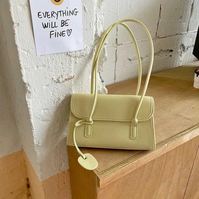 Sac à bandoulière en PU à texture française à la mode pour femmes, jaune, sous les aisselles, printemps/été 2024, pendentifs élégants, Handba241104_voghion.com