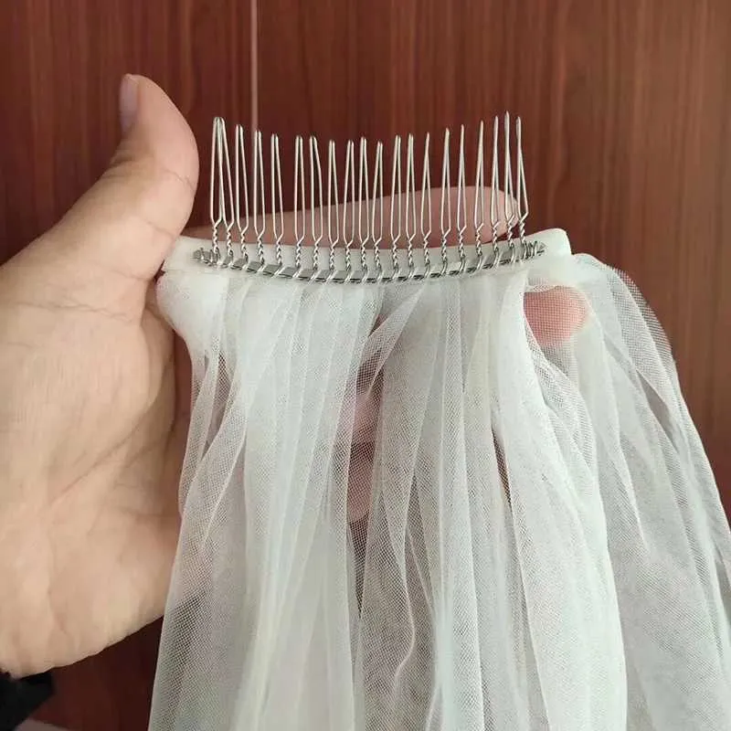 Voile de mariée court en tulle blanc ivoire, bord en dentelle, avec peigne, accessoire de mariage_voghion.com