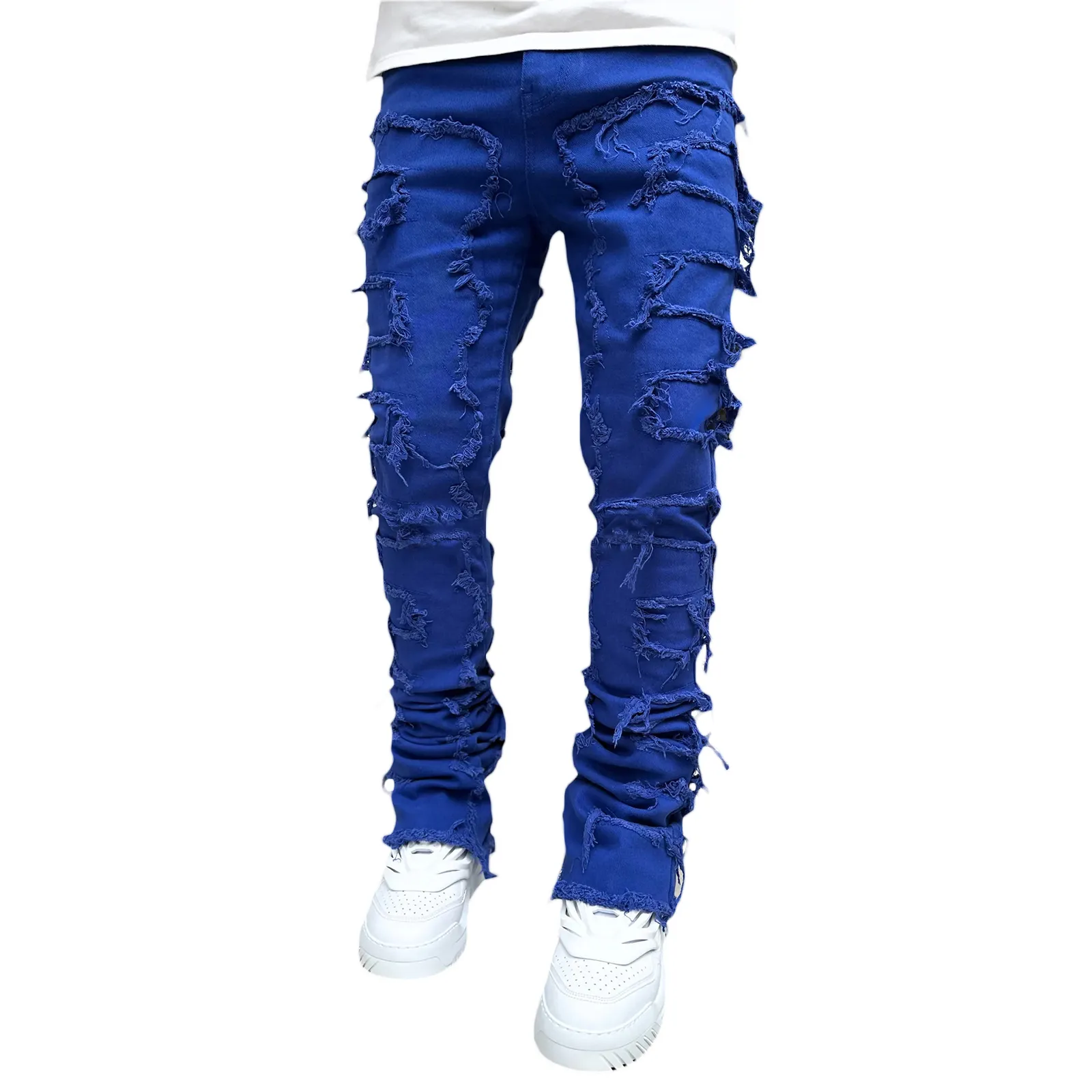 2024 New mens designer jeans Loose pants high waist Ripped High Street Retro Paint Spot Patch Hole Denim Streetwear silm_mkmklike.com