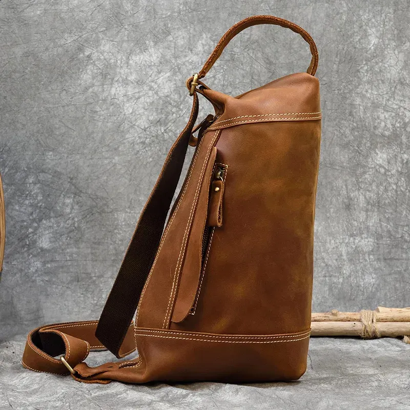 Featured Mens Genuine Backpack Crazy Horse Leather Daypack Travel Male Laptop Unique Bagpack Man Chest Bag 240902_voghion.com
