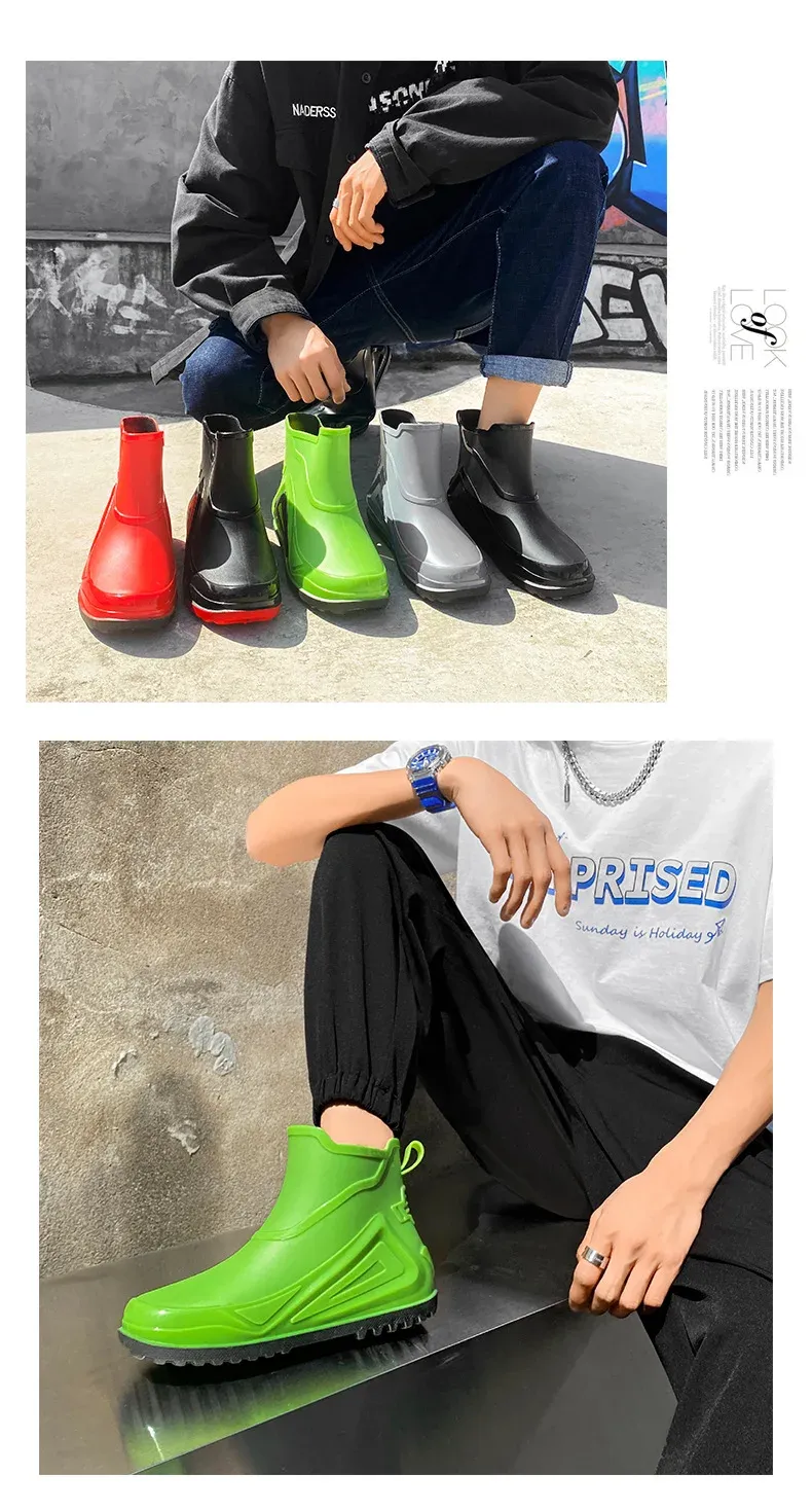 Trend 2024 New Outdoor Non-slip Hiking Durable Waterproof Rubber Fishing Shoes Shaxi Slip on Men Rain Boots_desvips.com