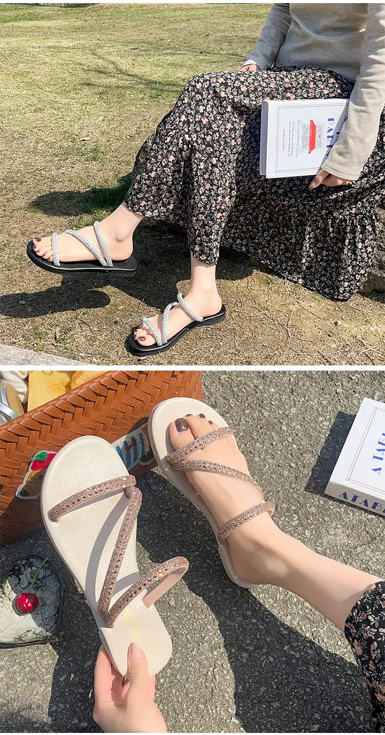 Women's Rhinestone Slippers Soft Bottom Summer Seaside Sandals_voghion.com