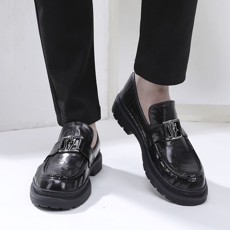 Mocassins à enfiler en cuir de vachette pour hommes, chaussures décontractées en cuir pour hommes d'affaires britanniques_voghion.com