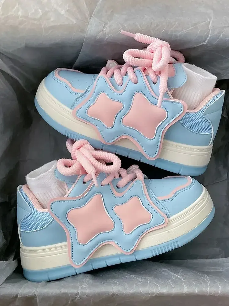 Pink Blue Platform Sneakers Women Kawaii Sports Shoes Casual Tennis Female Flats Vintage Chunky Footwear Korean Cute_voghion.com