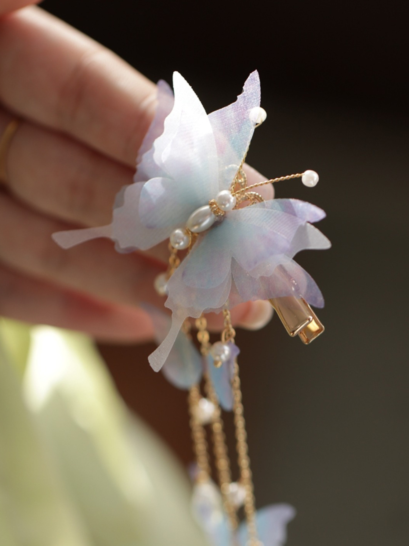 Tocado de la Dinastía Song de la Mariposa Púrpura combinado con un borde de borla Hanfu recortado con un clip para el cabello simple estilo Fairy Purple Butterfly Tang_voghion.com