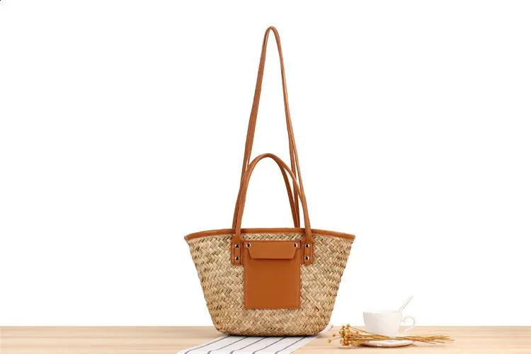 Casual Rattan Basket Bag Wicker Woven Women Handbags Handmade Summer Beach Straw Shoulder Crossbody Bags Big Tote Purse_voghion.com