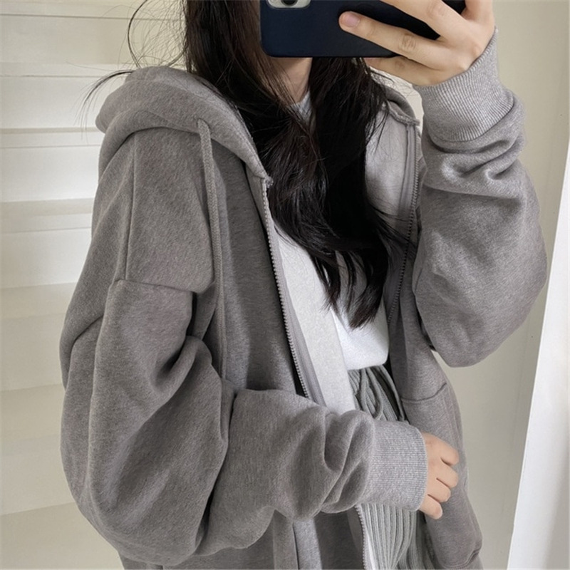 Damen Reißverschluss Kapuzenpullover Locker Strickjacke Winter_voghion.com