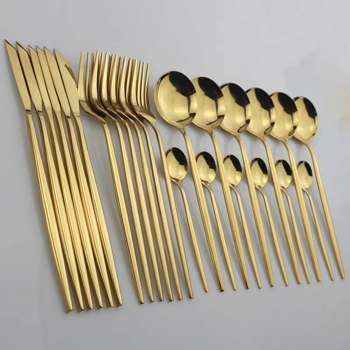 Conjunto de talheres de mesa dourados, 24 peças, aço inoxidável, garfo, faca, colher, talheres, caixa de presente 210317_voghion.com