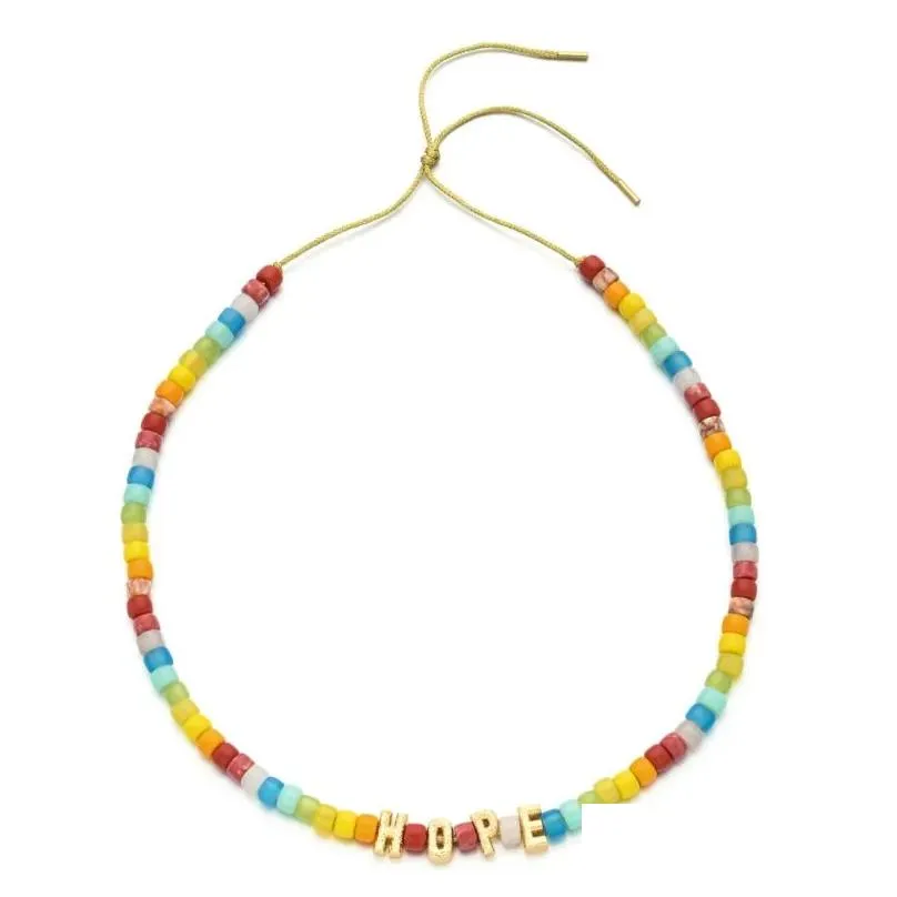 Handmade Beaded Letter Necklace With Natural Stone Beads Boho_voghion.com