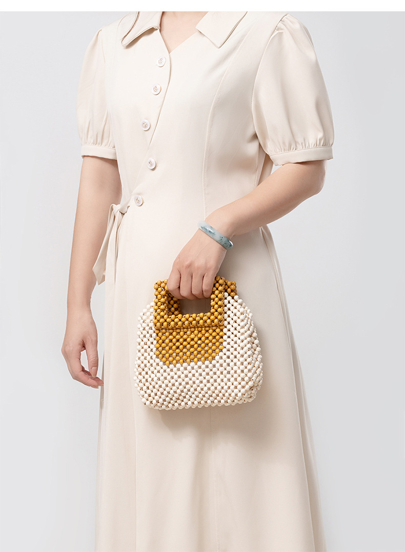 ENSPT wooden bead women's bag high-end cross-border small square bag hand-woven handbag fashionable niche commuter bag women_voghion.com