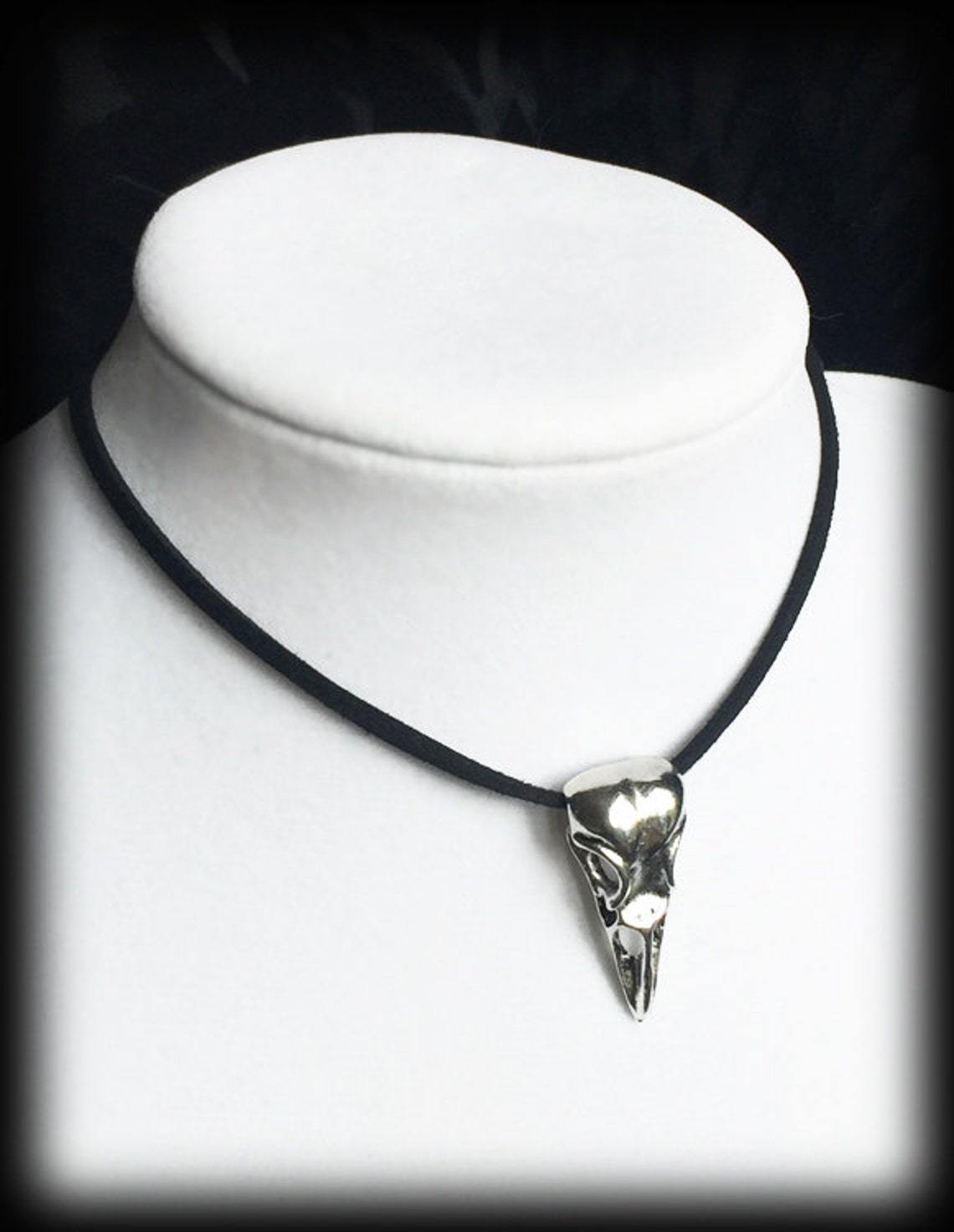 Unisex Gothic bird skull black leather rope necklace_voghion.com