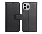 Für 16 Pro Hülle, Hanman Wallet Leder Flip Magnetische Stand Hülle (Schwarz)_voghion.com