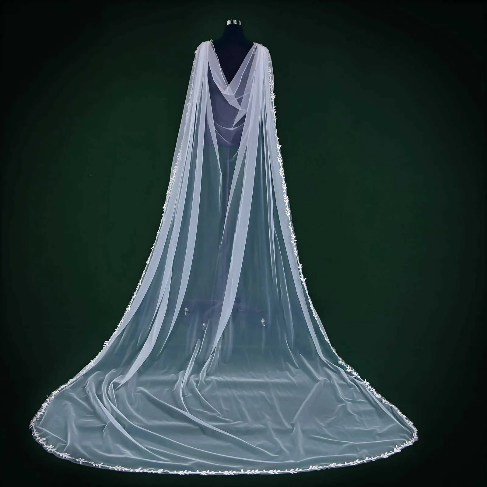 Gioielli per capelli Donna MZB26 Velo velato da cattedrale Mantello Avvolgente da sposa in pizzo floreale Elegante scialle da sposa con mantello lungo a foglie_voghion.com