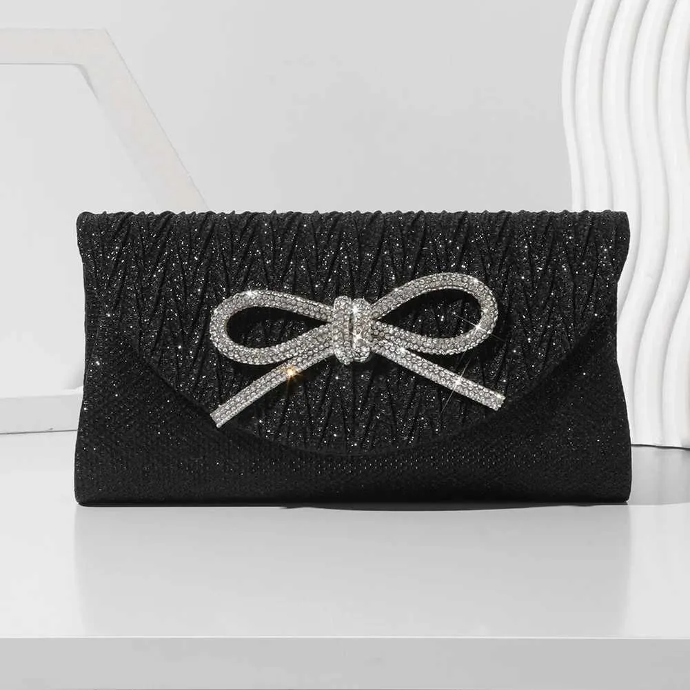 Elegante pochette con fiocco in cristallo scintillante da donna, con busta, per cena, sera, matrimonio, festa, ballo, portafoglio Y241019_voghion.com