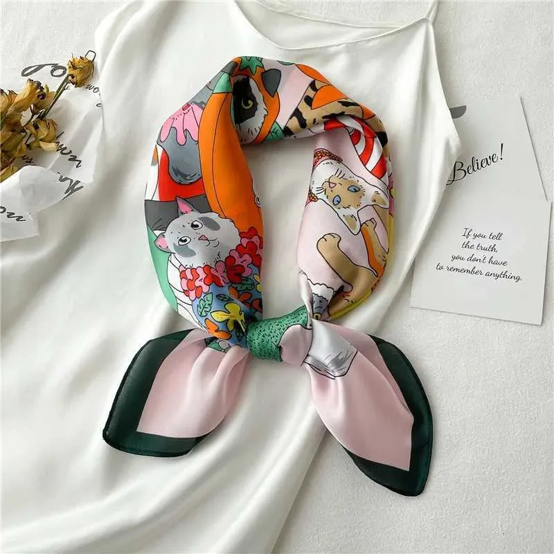 2025 Seidenschal Print Kopftuch Katze Haar Wrap Halstuch Weibliche Satin Quadrat Schal Für Frauen Stirnband Foulard Hijab_voghion.com
