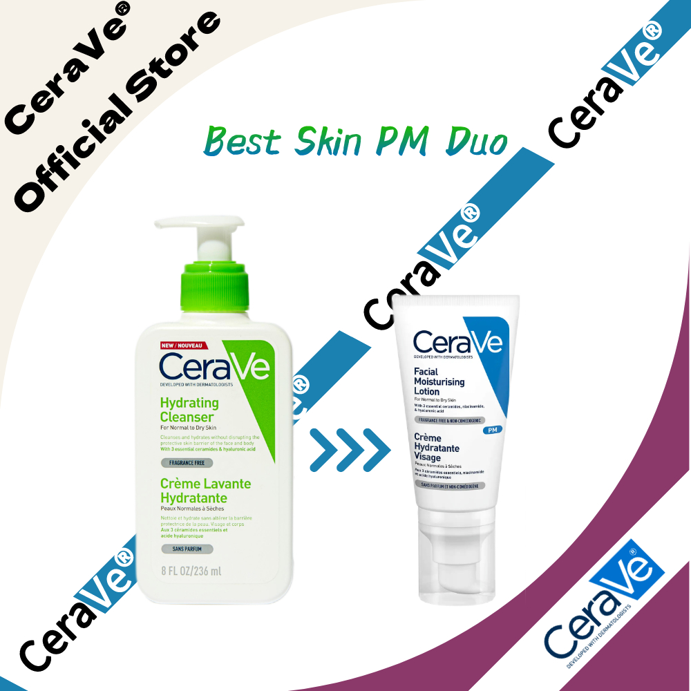 【CeraVe®】Nawilżający środek czyszczący do skóry normalnej i suchej oraz balsam nawilżający do twarzy z ceramidami_voghion.com