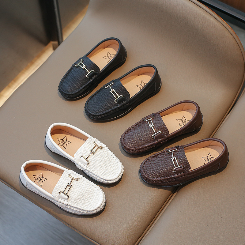 Kid's Clothing 2024 Spring New Children's Leather Shoes Slip-On Boys Single Shoes Soft Sole Middle and Large Children Student Tods Shoes