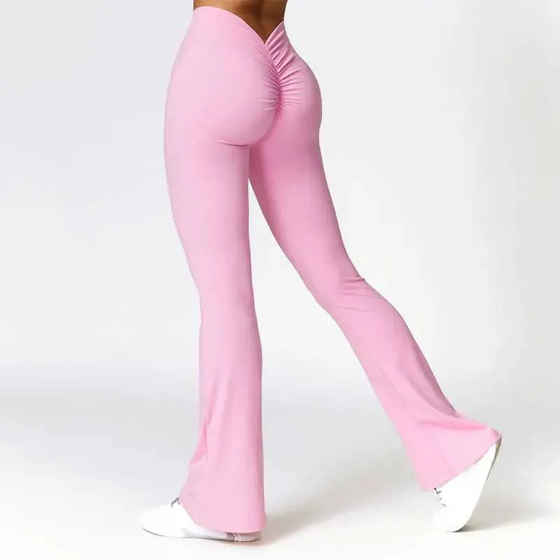 New Yoga Flare Leggings High Waist Wide Leg Pants Women Gym Fiess Sports Flared Pant Dance Trousers V-shaped Hip M llolg_voghion.com