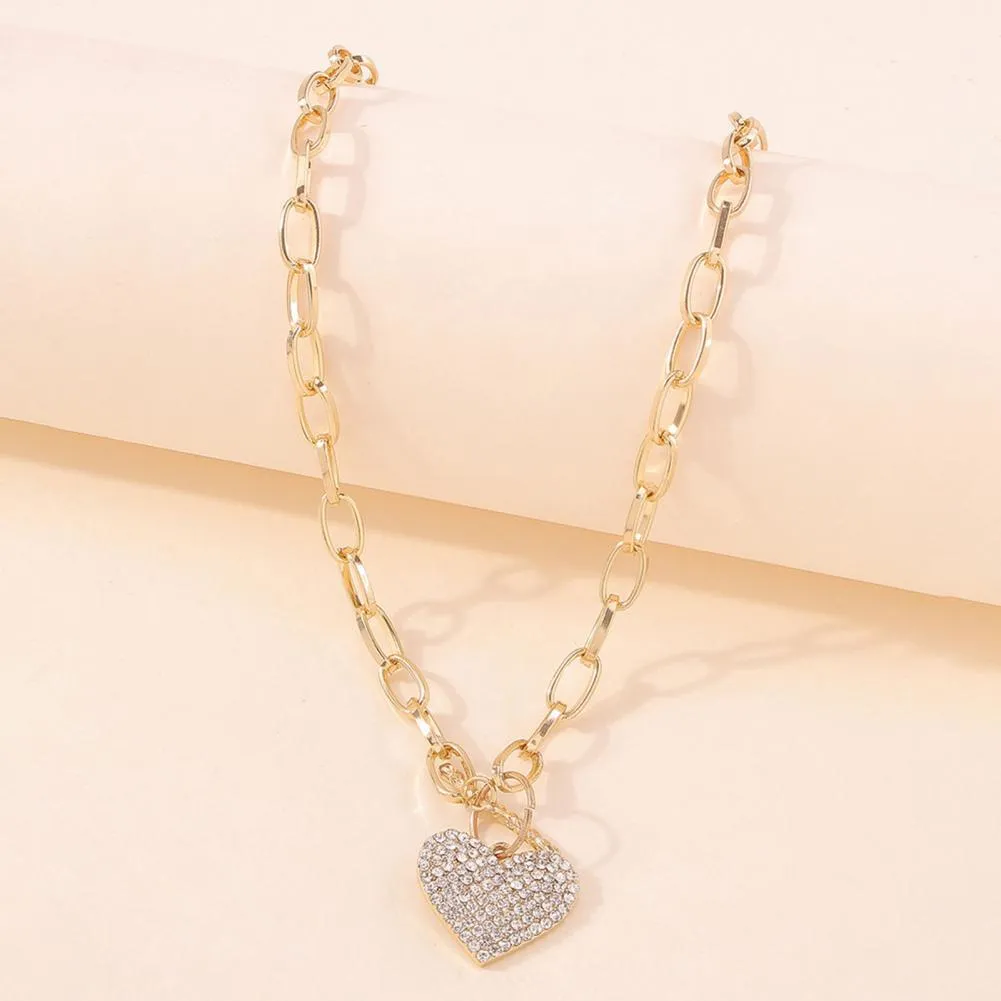 Catene Collana Stile Punk Con Pendente A Cuore Con Strass Squisita Catena Di Metallo Gioiello Regalo Per Un Look Dichiarativo_voghion.com