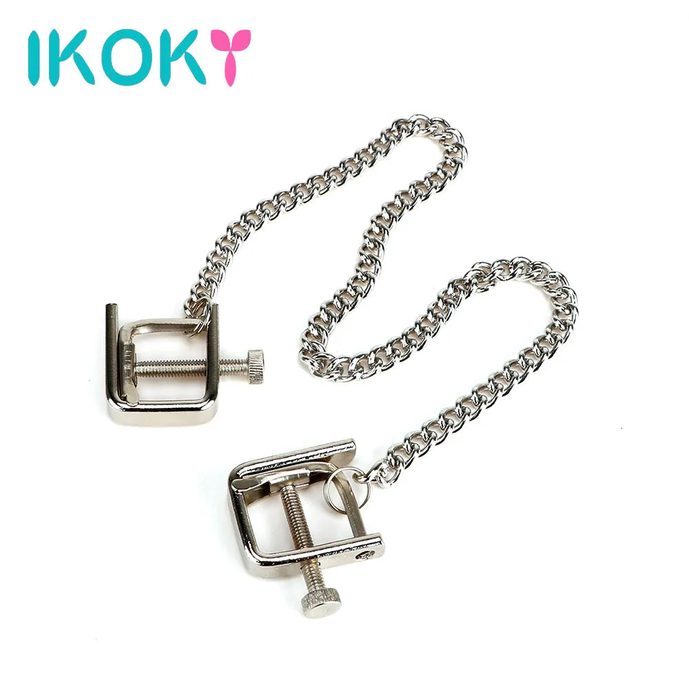 Ikoky brinquedos adultos grampos de mamilo de aço inoxidável jogos sexo para casal clipes de mama de corrente de metal estimulador erótico_voghion.com