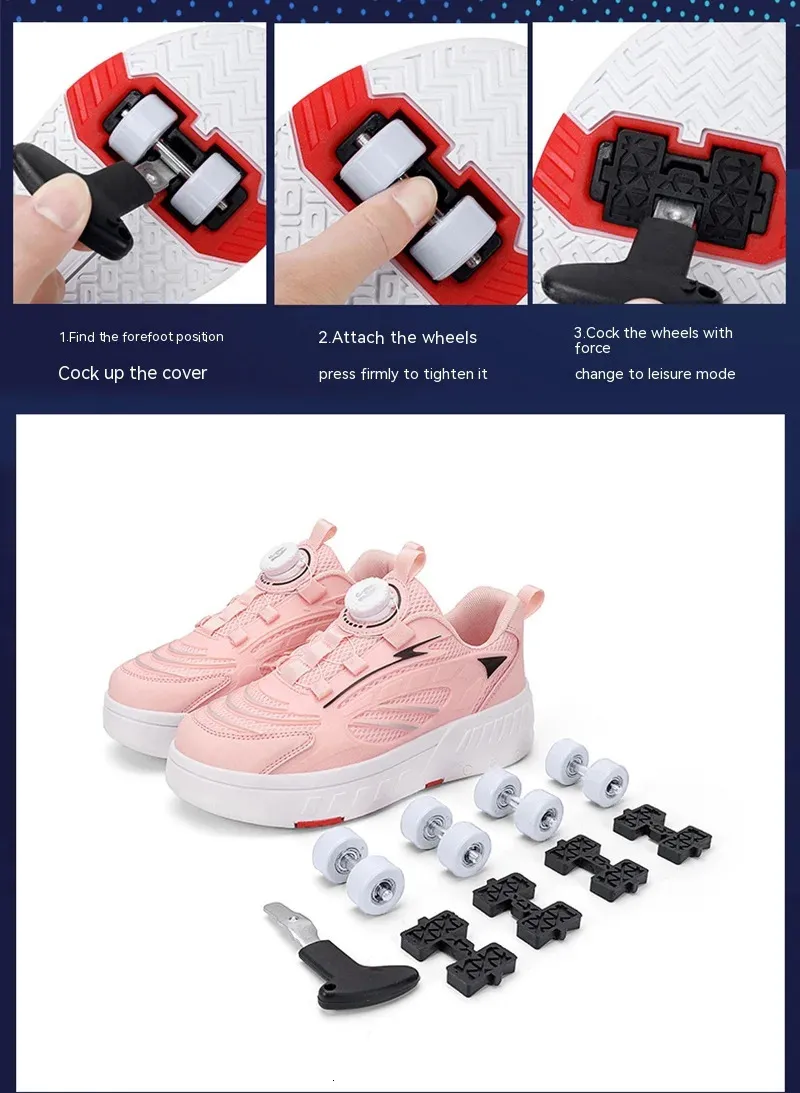 Patins de 4 rodas Deformation Double Row com rodas Tênis de skate de dupla finalidade 240701_voghion.com