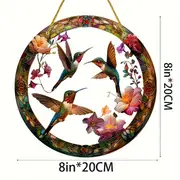 Květinový lapač slunce s kolibříkem - průsvitné akrylové umění o průměru 20 cm. Přírodní baletní dekorace na zahradní verandy nebo jako žeton pro vážené přátelství._voghion.com