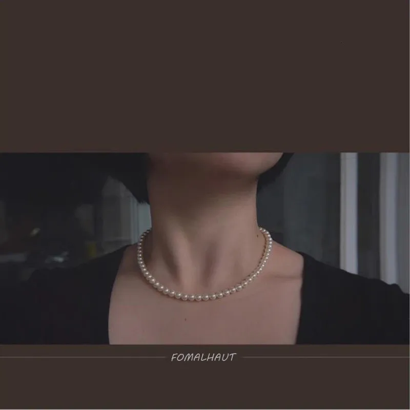 Necklaces Vintage Style Simple 6MM Pearl Chain Choker For Women Wedding Love Shell Pendant Necklace Fashion Jewelry_voghion.com