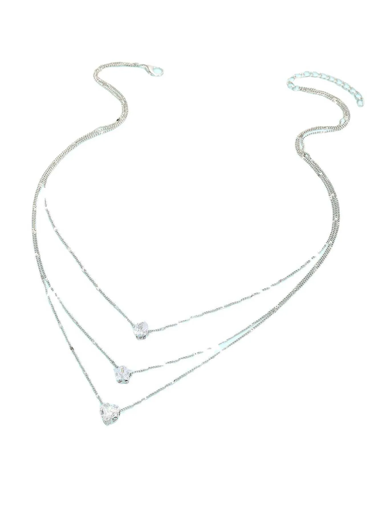 Layered Pendant Necklace With Heart Charm And Crystal Detail_voghion.com