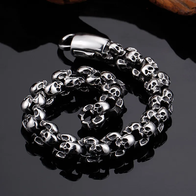 Skull Skeleton Link Chain Bracelet Stainless Steel For Men_voghion.com