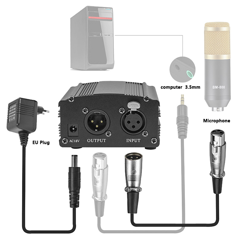 Pro mikrofon s phantomovým napájením BM 800 48V napájení s adaptérem XLR audio kabel pro kondenzátorový mikro karaoke mikrofon_voghion.com