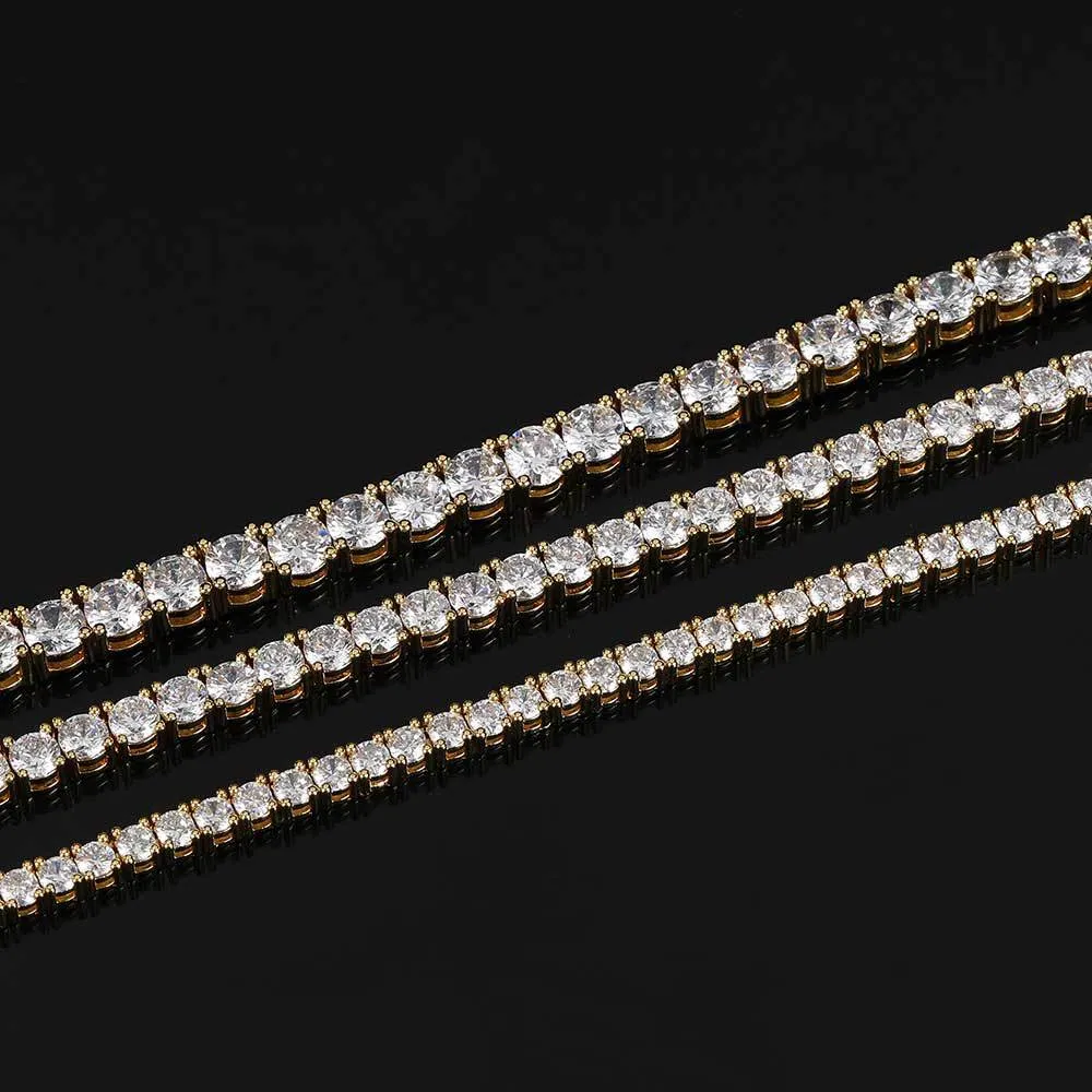 Collana da tennis in moissanite e zircone VVS con catena in acciaio e oro con diamanti da 3 mm, 4 mm e 5 mm_voghion.com
