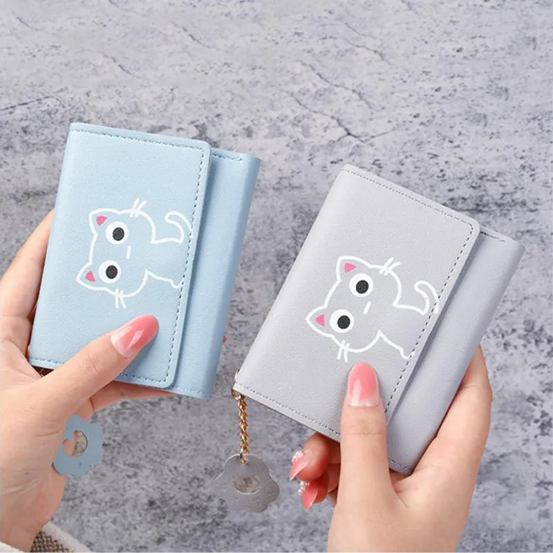 Damen süße Katze kurze Brieftasche Leder kleine Geldbörse Multi-Kartenhalter Geldbeutel_voghion.com