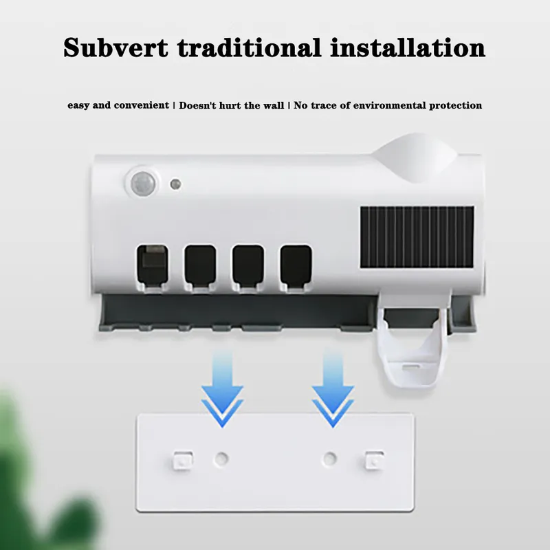 Toothbrush Holders Toothpaste Dispenser Solar Energy Bathroom Storage Box Multifunction USB Charge_voghion.com
