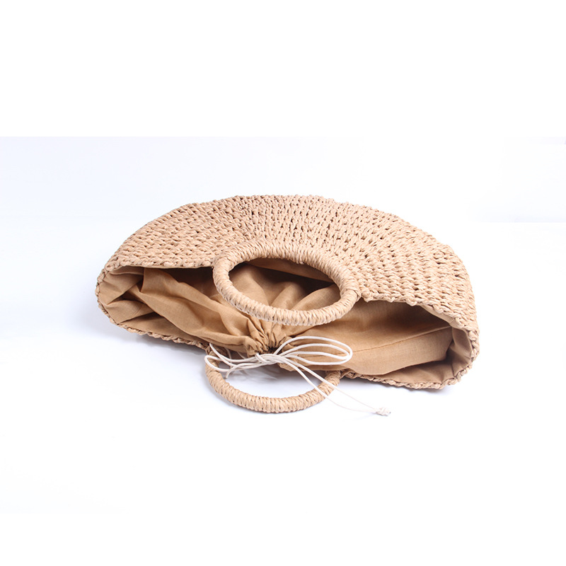 wiosenno-letnia torba słomkowa papierowa lina okrągła torba wiaderkowa prosta tkana torba damska w stylu retro casualowa torebka_voghion.com