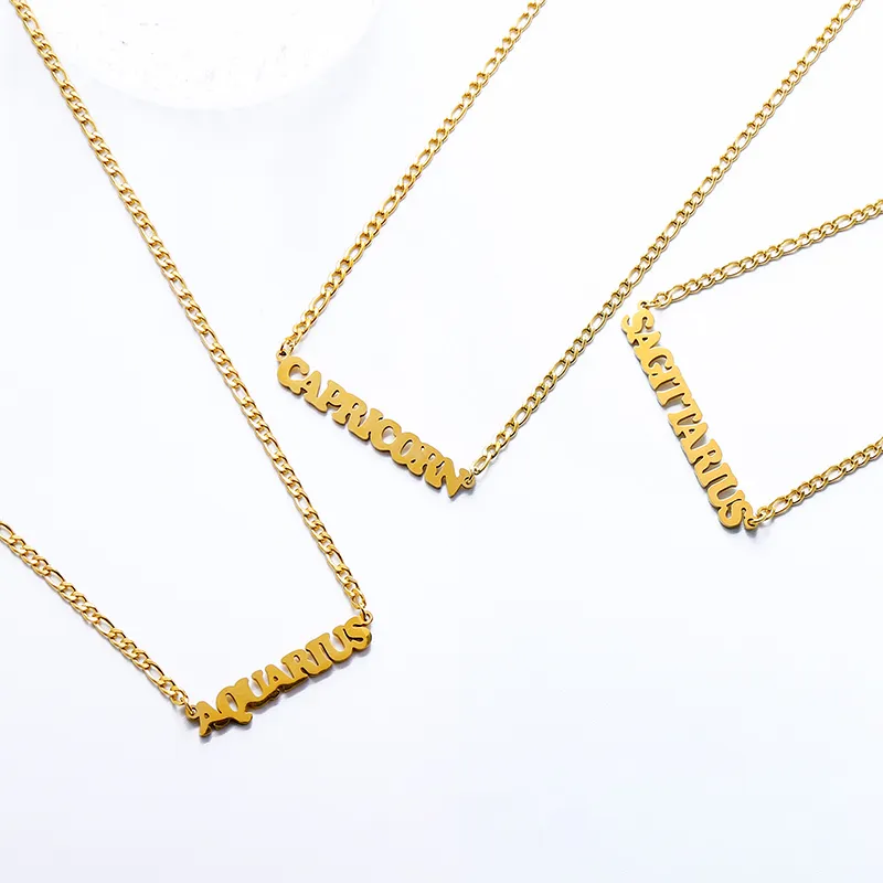 Collier pendentif en acier inoxydable Twee 12 constellations collier lettre ras du cou pour femmes hommes bijoux de cou usine_voghion.com