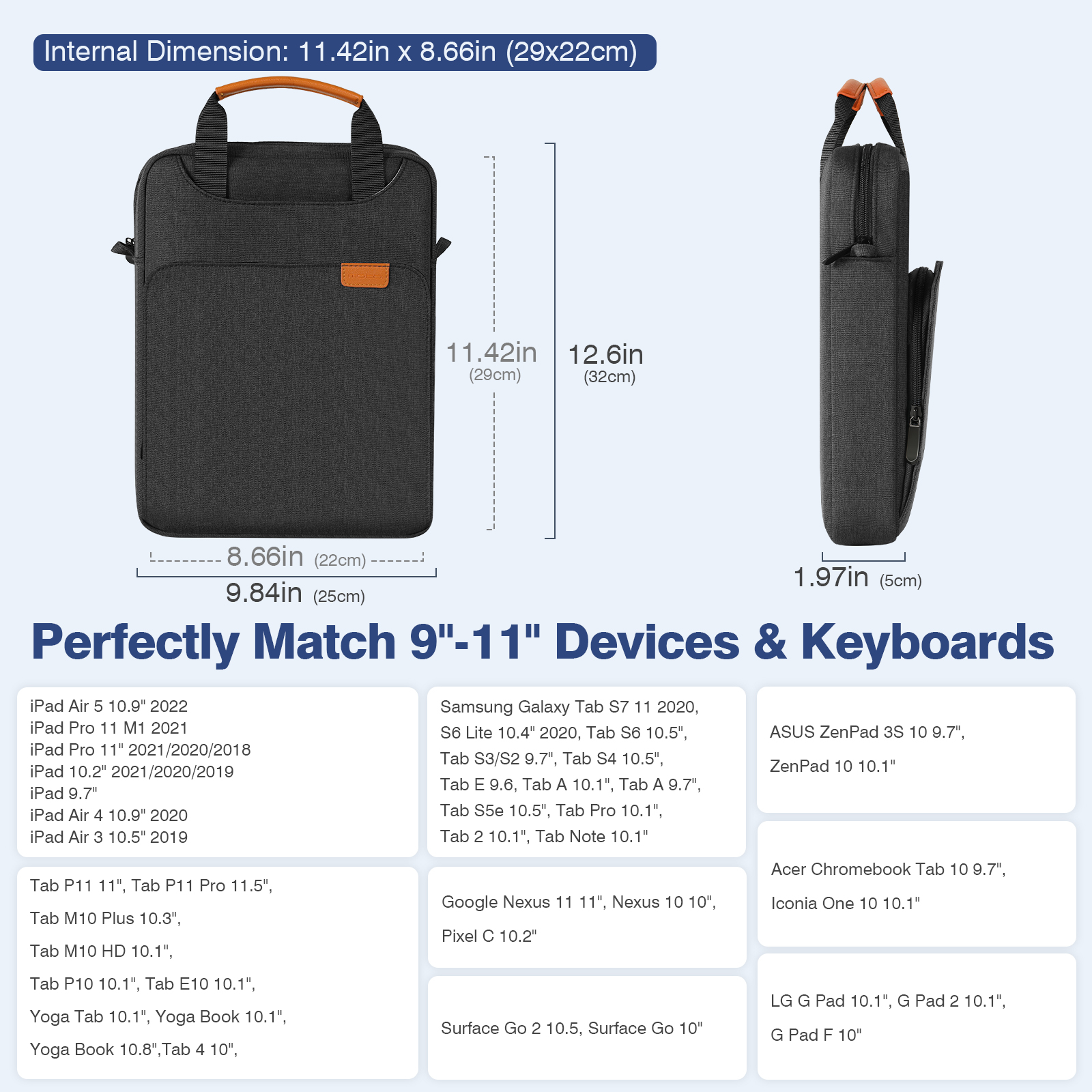 Borsa a tracolla per tablet 9-11 per iPad Pro 11 2021-2018, iPad 10.2, iPad Air 4 10.9, iPad 9.7, Surface Go 3/2, Galaxy Tab A 10_voghion.com