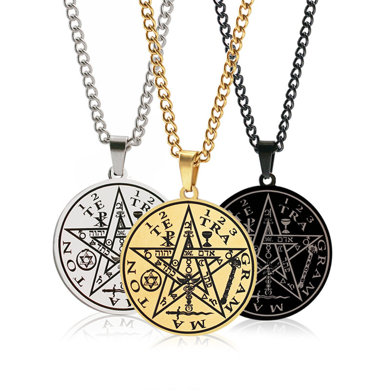Hiphop Five pointed Star Solomon Seal Kabala Amulet for Men and Women Titanium Steel Pendant Necklace_voghion.com