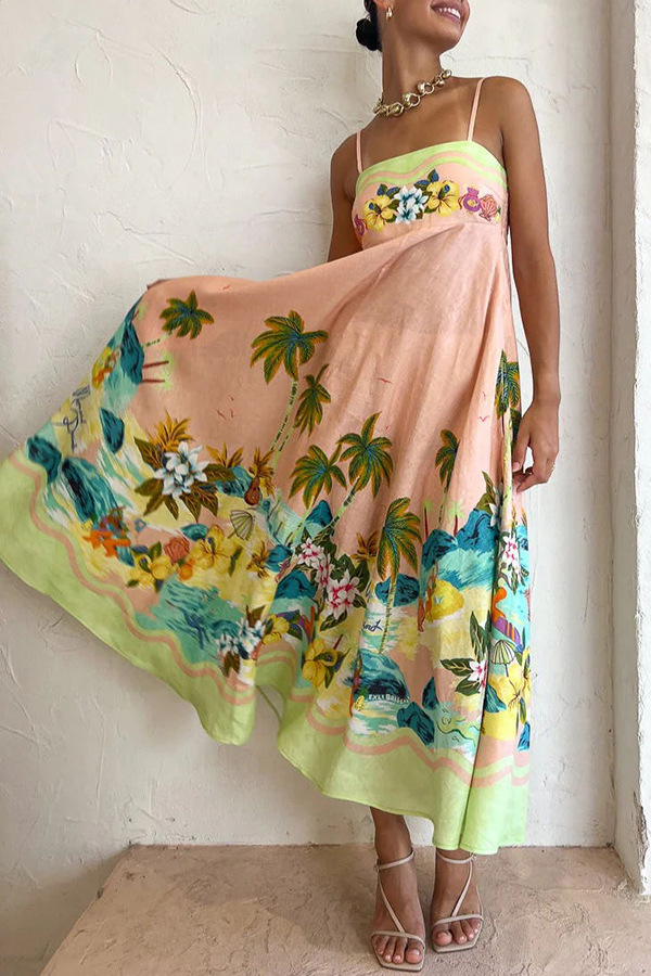 Women's Clothing  Halter print casual loose high-waisted dress_voghion.com