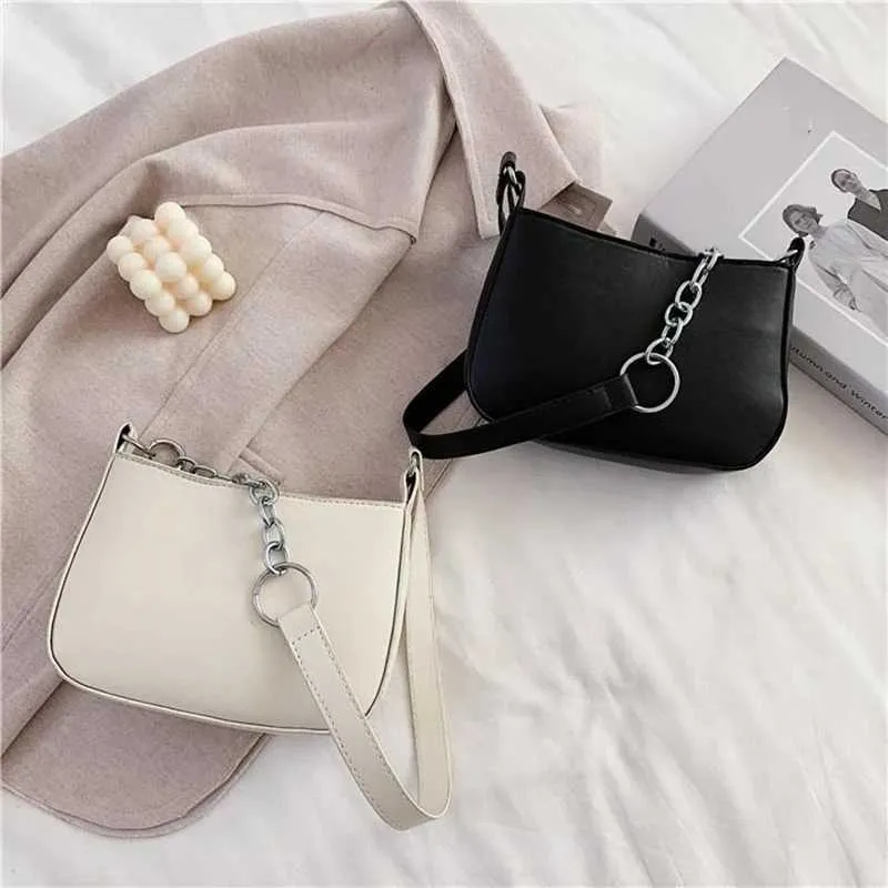 Damemode Små Clutch Håndtasker Retro Ensfarvet PU Læder Skulderarm Afslappet Dame Daglig Hobo Taske_voghion.com