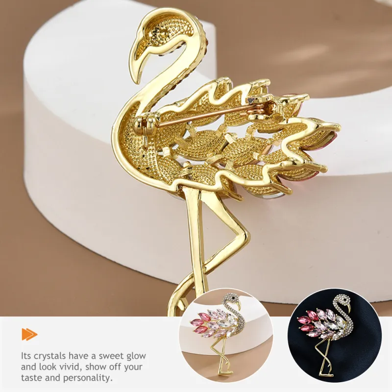 Brooches Brooch Women Vintage Decor Clothing Pin Rhinestone Flamingo For Backpacks Alloy Decorative Clip Shawl Miss_voghion.com