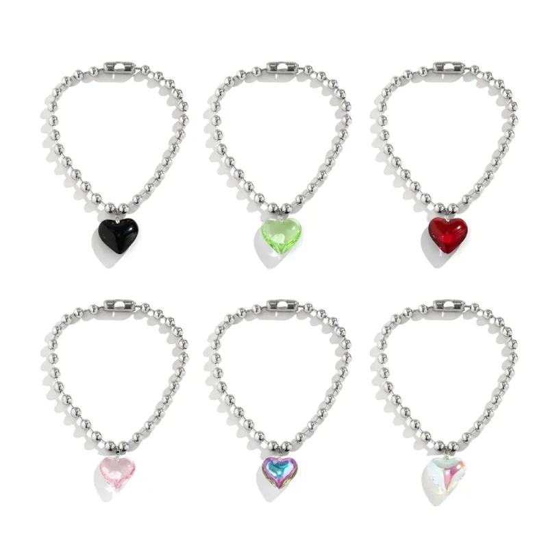 Colliers pendentifs coréens en forme d'amour avec chaîne de perles rondes et cristal, collier ins clavicule, dropshipping_voghion.com