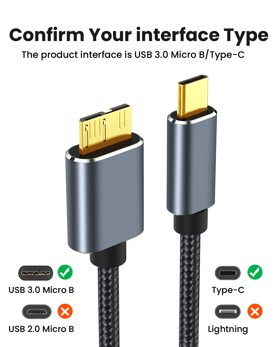USB C to Micro B Cable USB 3.0 Type C 5Gbps Data Connector Adapter For Hard Drive Smartphone PC Type C Charger Camera Disk Cord_voghion.com