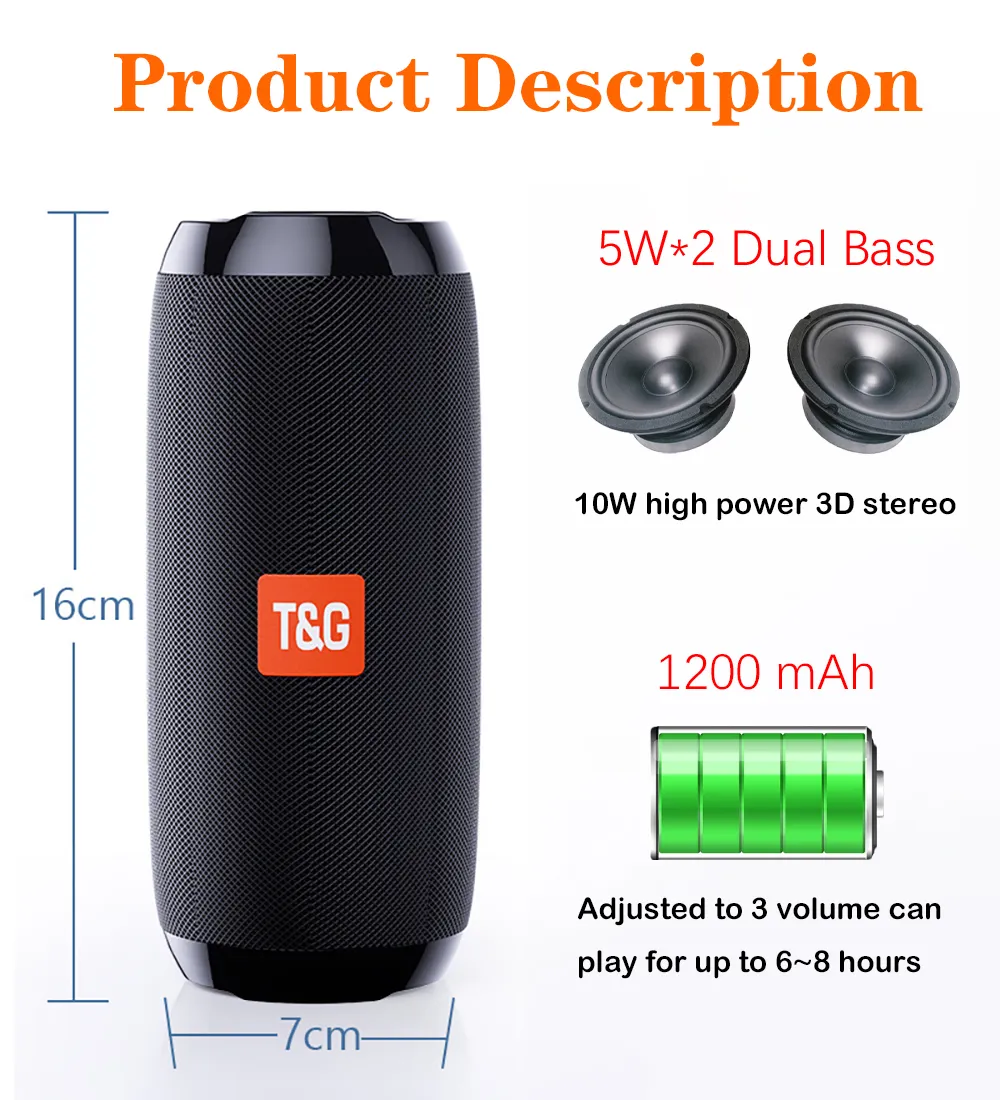 Waterproof Speakers Outdoor TG117 Portable Bluetooth-compatible Wireless Bass Column Computer Sound Box Radio USB_voghion.com