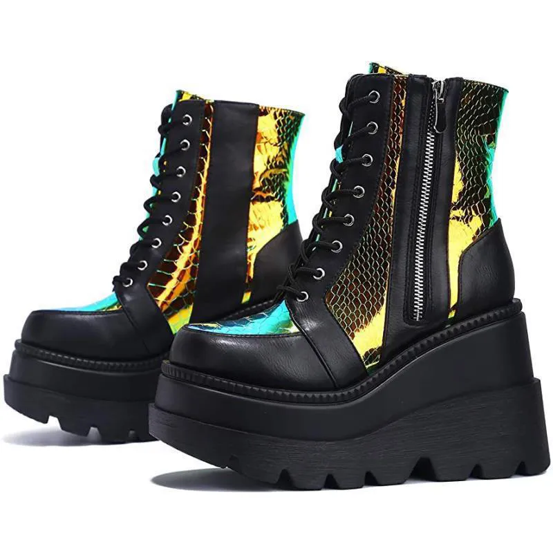 Platform High Heel Boots Colorful Thick Sole Side Zip Shoes_voghion.com