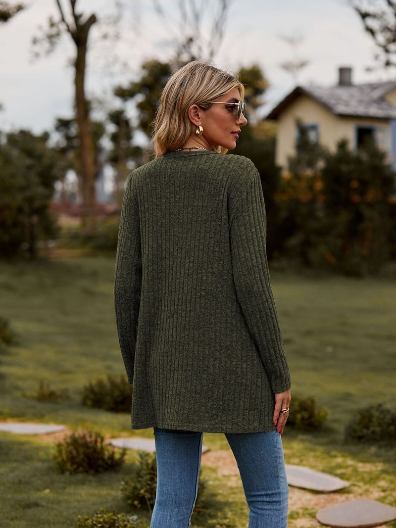 Neue kleidung gebürstet pit streifen einfarbig langarm frauen strickjacke jacke_voghion.com