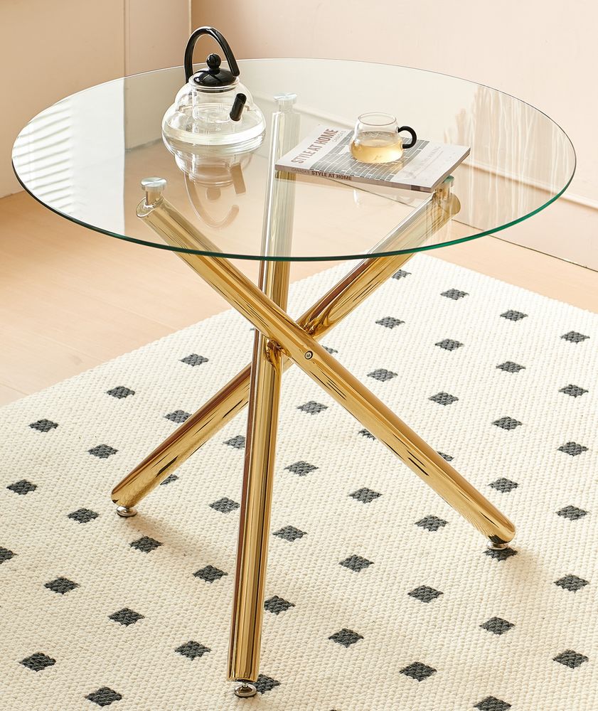 42.1' Table Mid-century Dining Table For 4-6 People With Round Mdf Table Top, Pedestal Dining Table, End Table Leisure Coffee Table,cross Leg_voghion.com