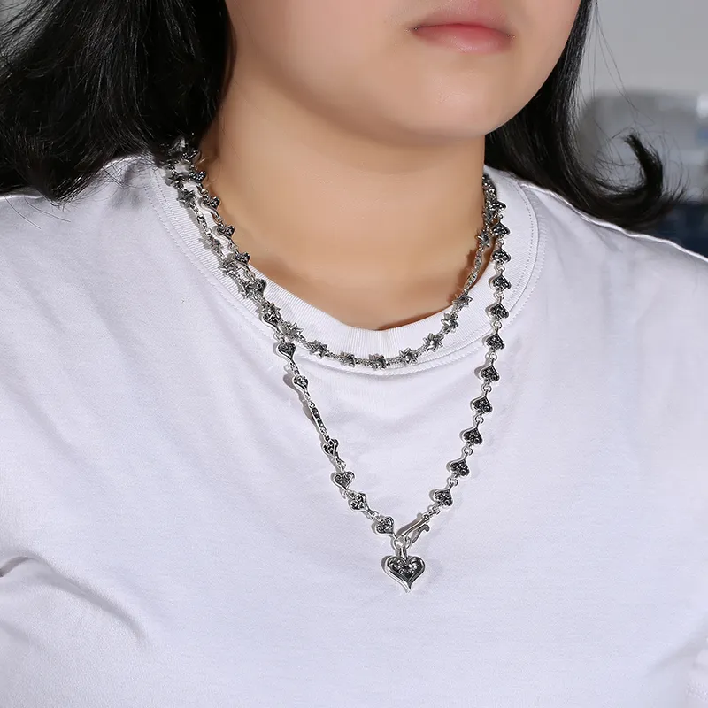 Catene S Sterling Sier Collana Personalizzata Versione Coreana Catena Collare Stella a Sei Punte Moda Uomo Fatto Vecchio_voghion.com