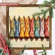 Vibrant Cowboy Boots Wooden Art - 8x8" Framed Western Decor With Floral Patterns. Perfect For Man Caves, Bars, Or As A Rustic Holiday Gift._voghion.com
